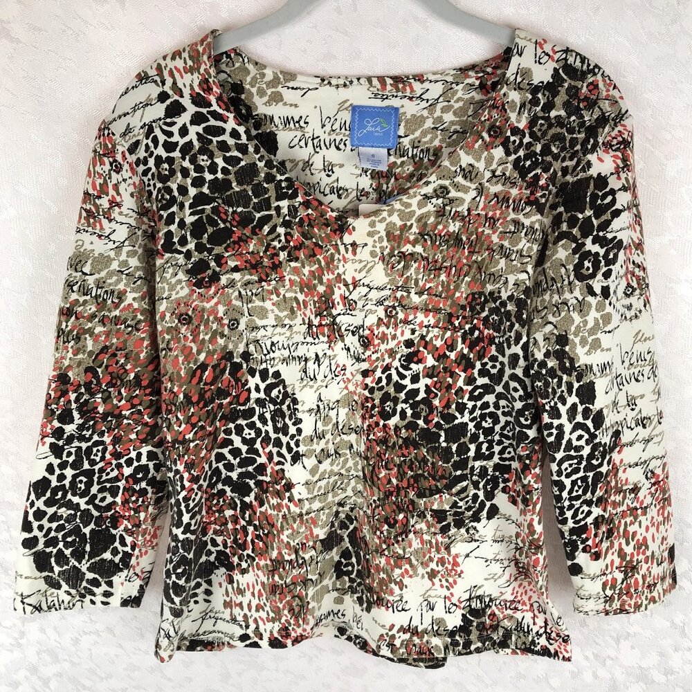 Lara Lane Must Haves Multicolored Artistic Print V-Neck 3/4 Sleeve Top Sz S NWT